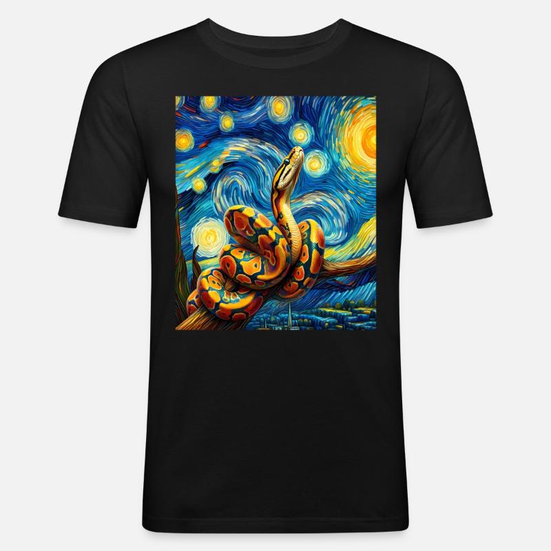 Kugelpython Schlange Sternennacht Gemälde - Männer Slim Fit T-Shirt - Schwarz