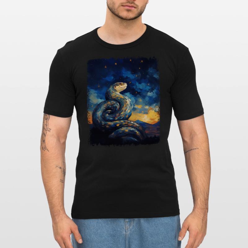 Peinture de nuit étoilée de serpent de python royal T-shirt près du corps Homme