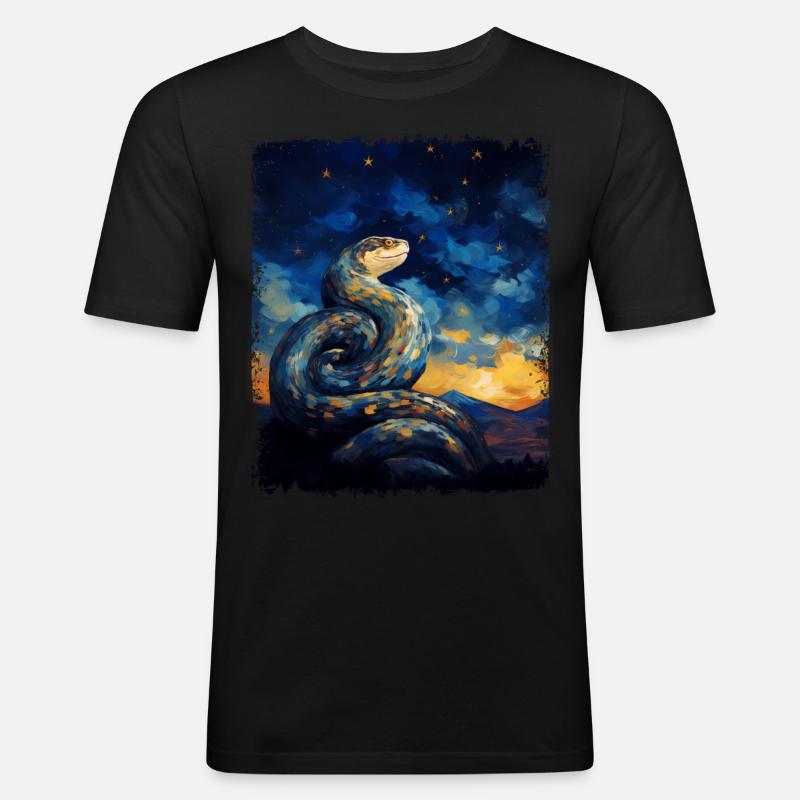 Kugelpython Schlange Sternennacht Gemälde - Männer Slim Fit T-Shirt - Schwarz