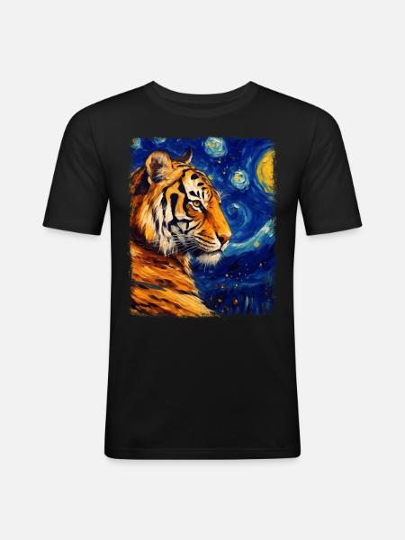 Bengal Cat Starry Night Painting - Men's Slim Fit T-Shirt - black