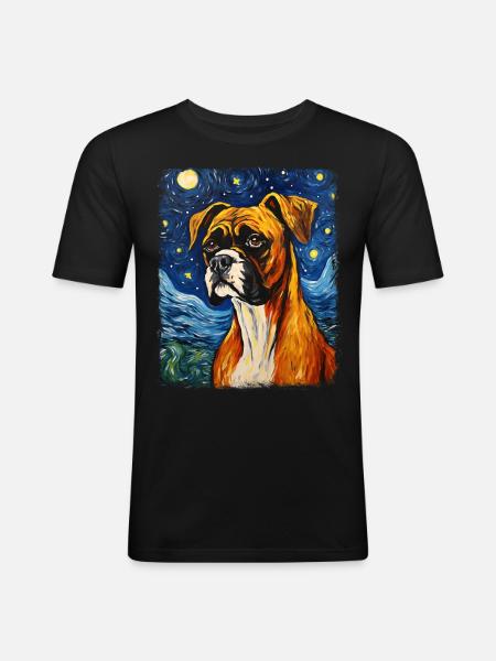 Boxer Dog Starry Night Painting - Men's Slim Fit T-Shirt - black