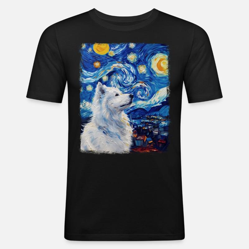 Samojedenhund Sternennacht Gemälde - Männer Slim Fit T-Shirt - Schwarz
