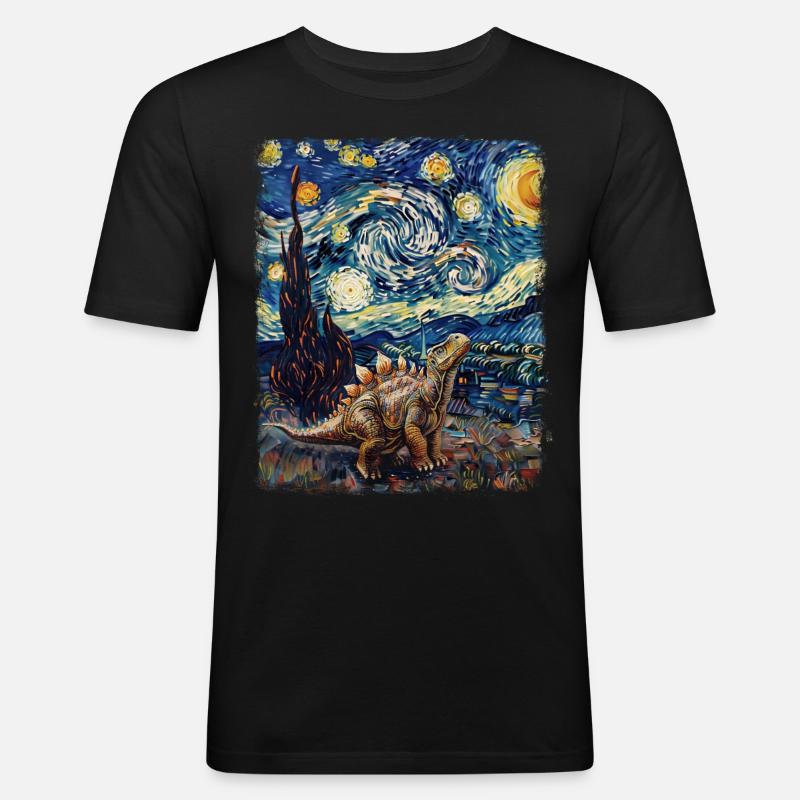 Stegosaurus Dinosaurier Sternennacht Gemälde - Männer Slim Fit T-Shirt - Schwarz