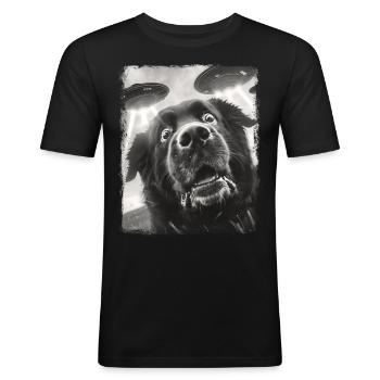 Neufundländer Hund Hund UFO Alien Außerirdischer S - Männer Slim Fit T-Shirt - Schwarz - Vorne - Nik (191cm)