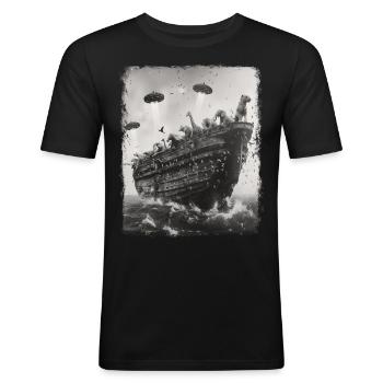 Arche Noah Christliche UFO Alien Außerirdische Sel - Männer Slim Fit T-Shirt - Schwarz - Vorne - Nik (191cm)