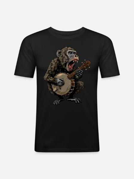 Baboon Monkey Bluegrass Banjo Player - Men's Slim Fit T-Shirt - black