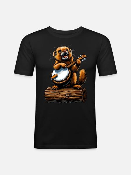 Ferret Pet Bluegrass Banjo Player - Men's Slim Fit T-Shirt - black