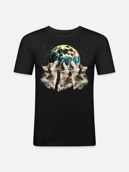 Alaskan Malamute Dog Howling Moon - Men's Slim Fit T-Shirt - black
