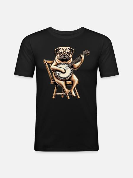 Pug Dog Bluegrass Banjo Player - Men's Slim Fit T-Shirt - black