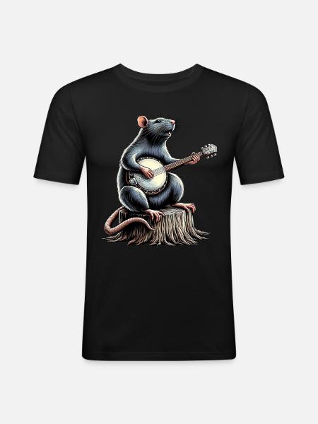 Rat Mouse Bluegrass Banjo Player - Men's Slim Fit T-Shirt - black