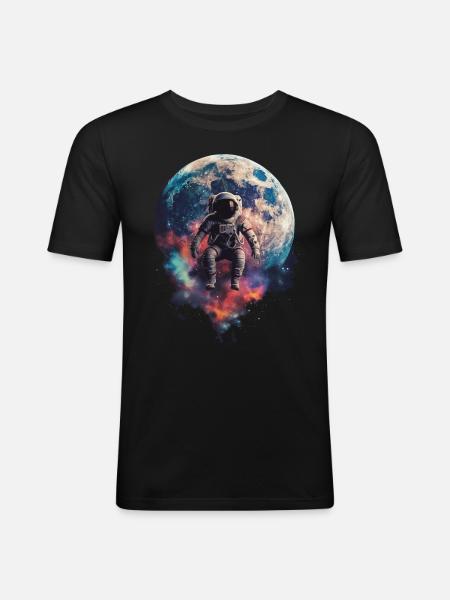 Astronaut Space Floating Moon - Men's Slim Fit T-Shirt - black