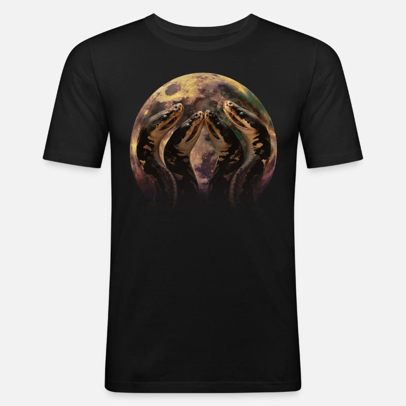 Kugelpython Schlange Heulender Mond - Männer Slim Fit T-Shirt - Schwarz
