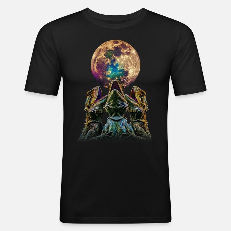 Bearded Dragon Lizard Howling Moon - Men's Slim Fit T-Shirt - black