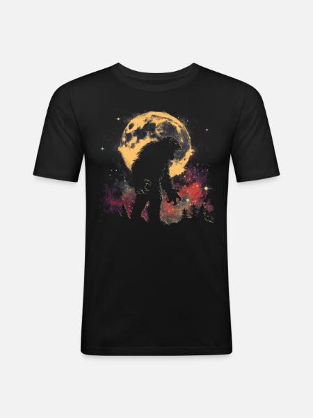 Bigfoot Sasquatch Yeti Howling Moon - Men's Slim Fit T-Shirt - black