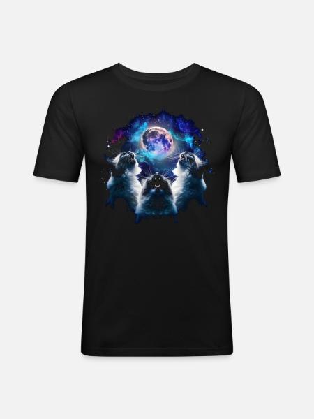 Birman Cat Howling Moon - Men's Slim Fit T-Shirt - black