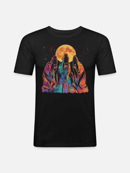 Bloodhound Dog Howling Moon - Men's Slim Fit T-Shirt - black