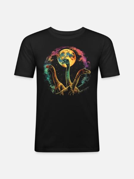 Brachiosaurus Dinosaur Howling Moon - Men's Slim Fit T-Shirt - black