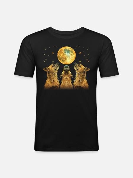 Brussels Griffon Dog Howling Moon - Men's Slim Fit T-Shirt - black