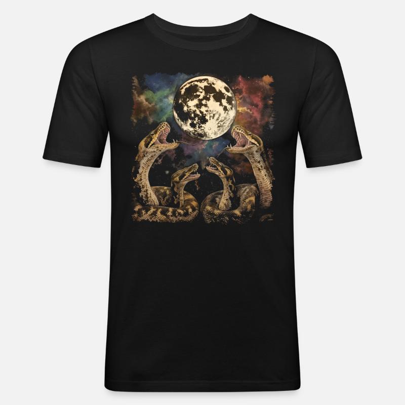 Kugelpython Schlange Heulender Mond - Männer Slim Fit T-Shirt - Schwarz