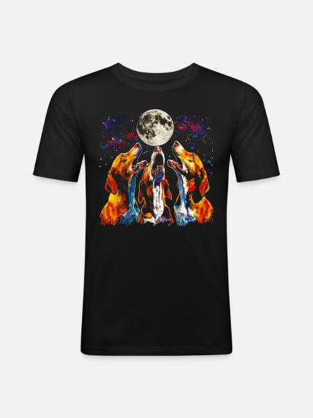 Coonhound Dog Howling Moon - Men's Slim Fit T-Shirt - black