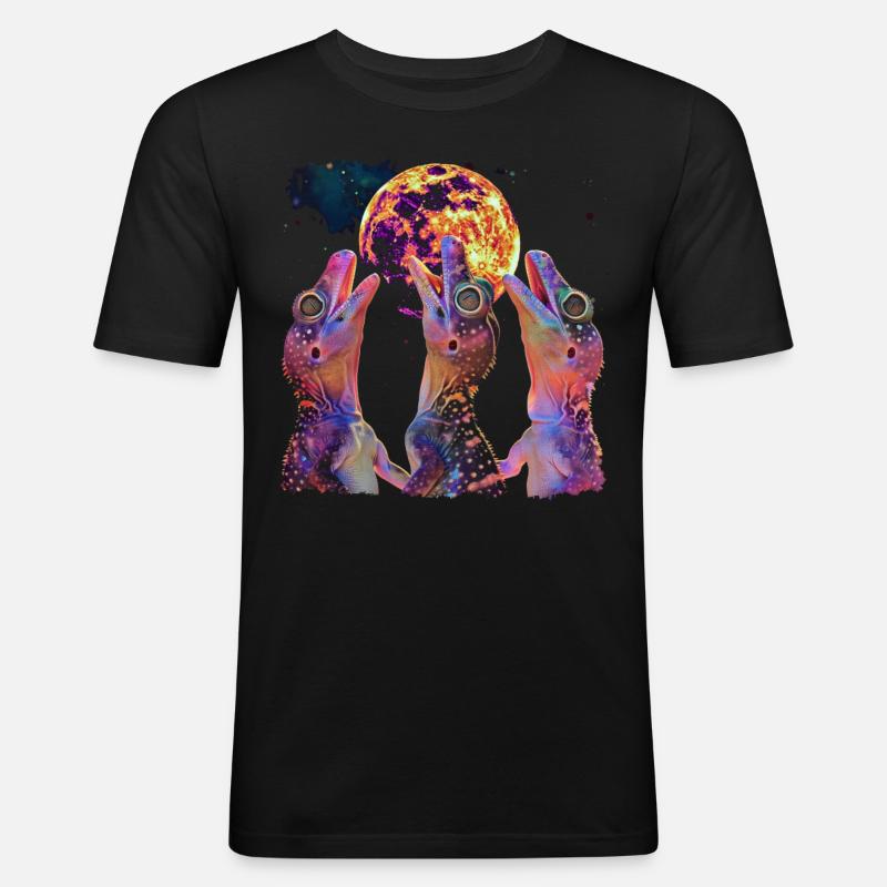 Crested Lizard Howling Moon - Men's Slim Fit T-Shirt - black