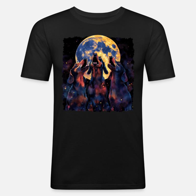 Dackel Hund Heulender Mond - Männer Slim Fit T-Shirt - Schwarz