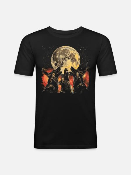 German Shepherd Howling Moon - Men's Slim Fit T-Shirt - black