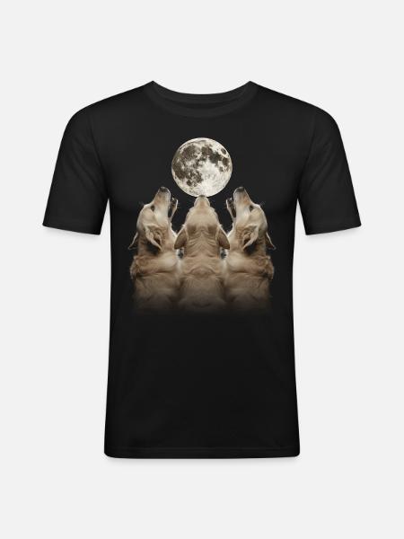 Golden Retriever Dog Howling Moon - Men's Slim Fit T-Shirt - black