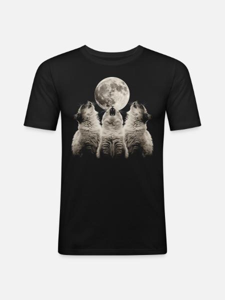 Himalayan Cat Howling Moon - Men's Slim Fit T-Shirt - black