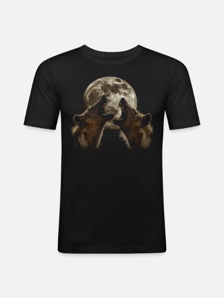 Hyena African Animal Howling Moon - Men's Slim Fit T-Shirt - black