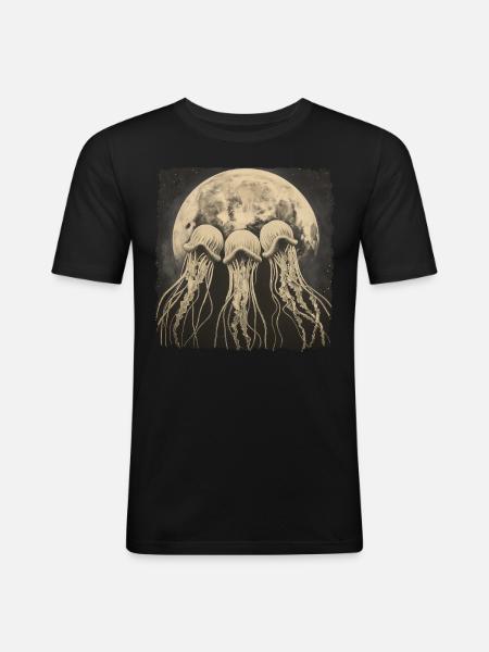 Jellyfish Ocean Howling Moon - Men's Slim Fit T-Shirt - black