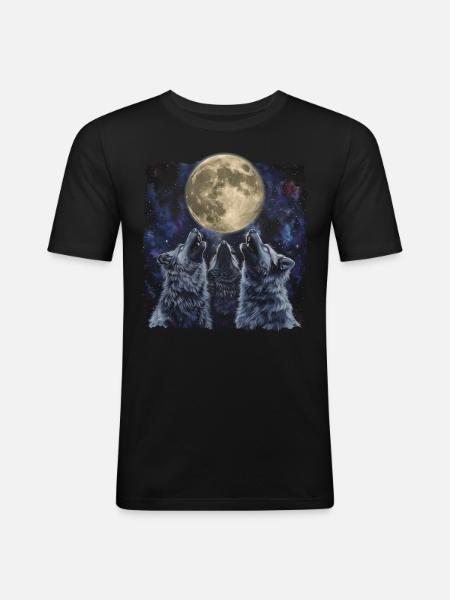 Keeshond Dog Howling Moon - Men's Slim Fit T-Shirt - black