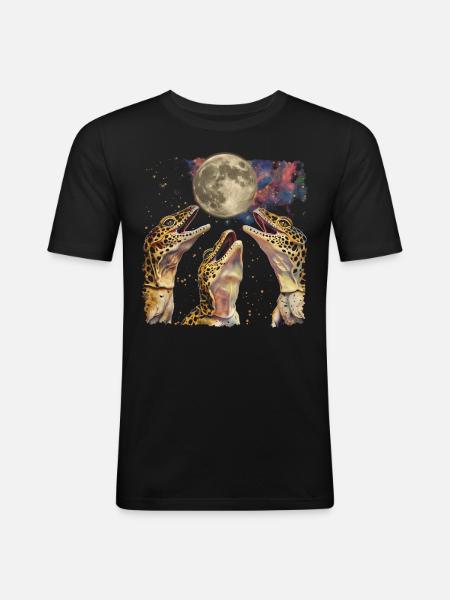 Leopard Gecko Lizard Howling Moon - Men's Slim Fit T-Shirt - black