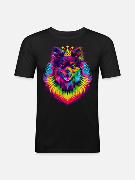 Keeshond Dog Crown Popart - Men's Slim Fit T-Shirt - black