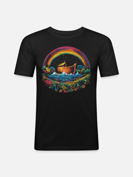Arche Noah Christlicher Regenbogen Popart - Männer Slim Fit T-Shirt - Schwarz