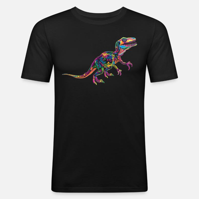 Velociraptor Dinosaurier Popart - Männer Slim Fit T-Shirt - Schwarz