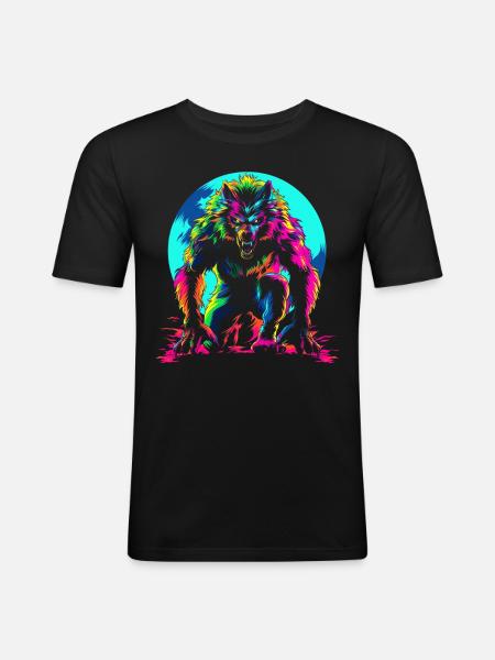 Werewolf Wolf Moon Popart - Men's Slim Fit T-Shirt - black