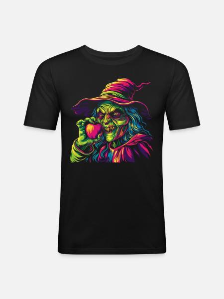 Witch Apple Halloween Spooky Popart - Men's Slim Fit T-Shirt - black