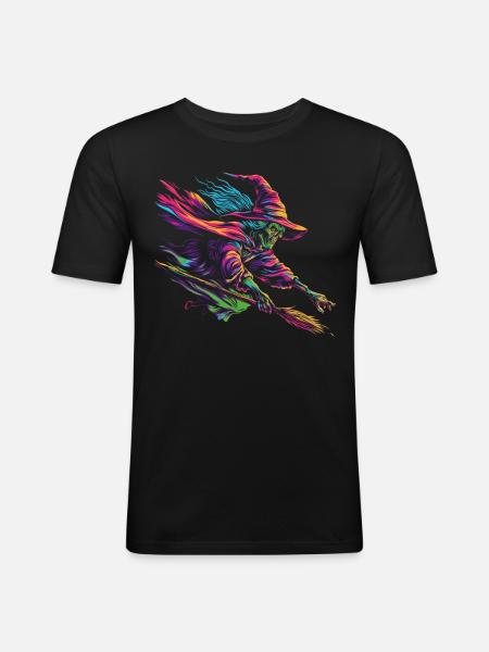 Witch's Broom Halloween Spooky Popart - Men's Slim Fit T-Shirt - black