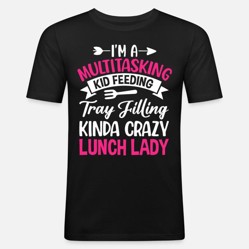 Cafeteria Employee Multitasking Child Feeding - Men's Slim Fit T-Shirt - black