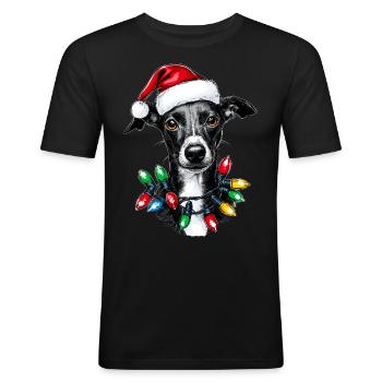 Italian Greyhound Dog Christmas Hat Xmas - Men's Slim Fit T-Shirt - black - Front - Nik (191cm)