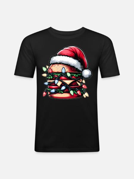 Burger Hamburger Weihnachtsmütze Noël - T-shirt près du corps Homme - noir