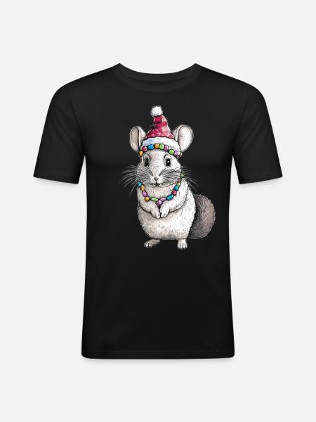 Chinchilla Santa Hat Xmas - Men's Slim Fit T-Shirt - black