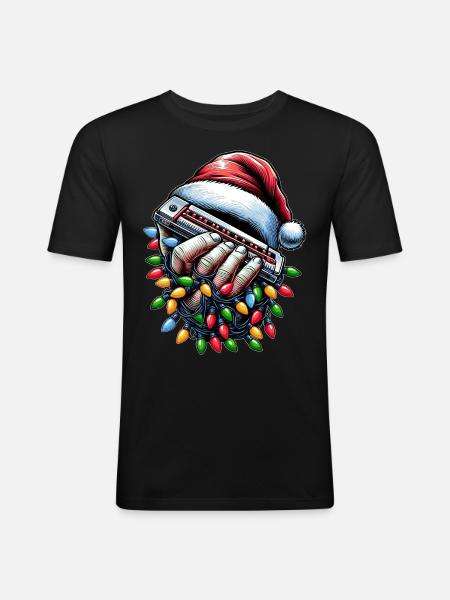 Harmonica Harmonica Player Santa Hat - Men's Slim Fit T-Shirt - black