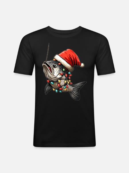 Sjove fiskebidder krog fiskeri julehat - Herre Slim Fit T-Shirt - sort
