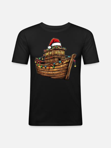Noah's Ark Christmas Hat Xmas - Men's Slim Fit T-Shirt - black