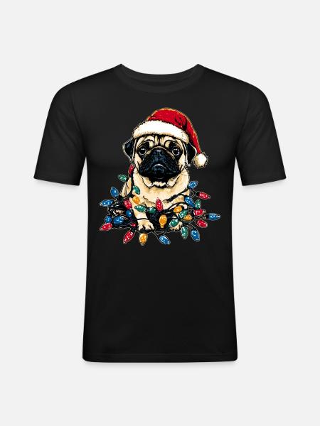 Cute Pug Santa Hat Xmas - Men's Slim Fit T-Shirt - black