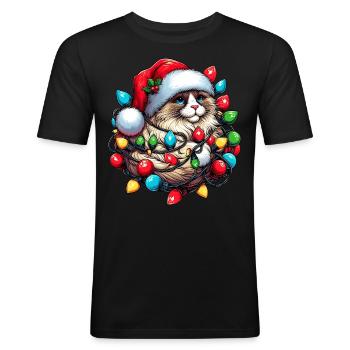 Ragdoll Katze Weihnachten Hut Xmas - Männer Slim Fit T-Shirt - Schwarz - Vorne - Nik (191cm)