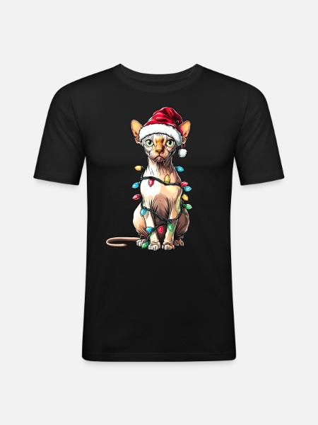 Sphynx Cat Christmas Hat Xmas - Men's Slim Fit T-Shirt - black