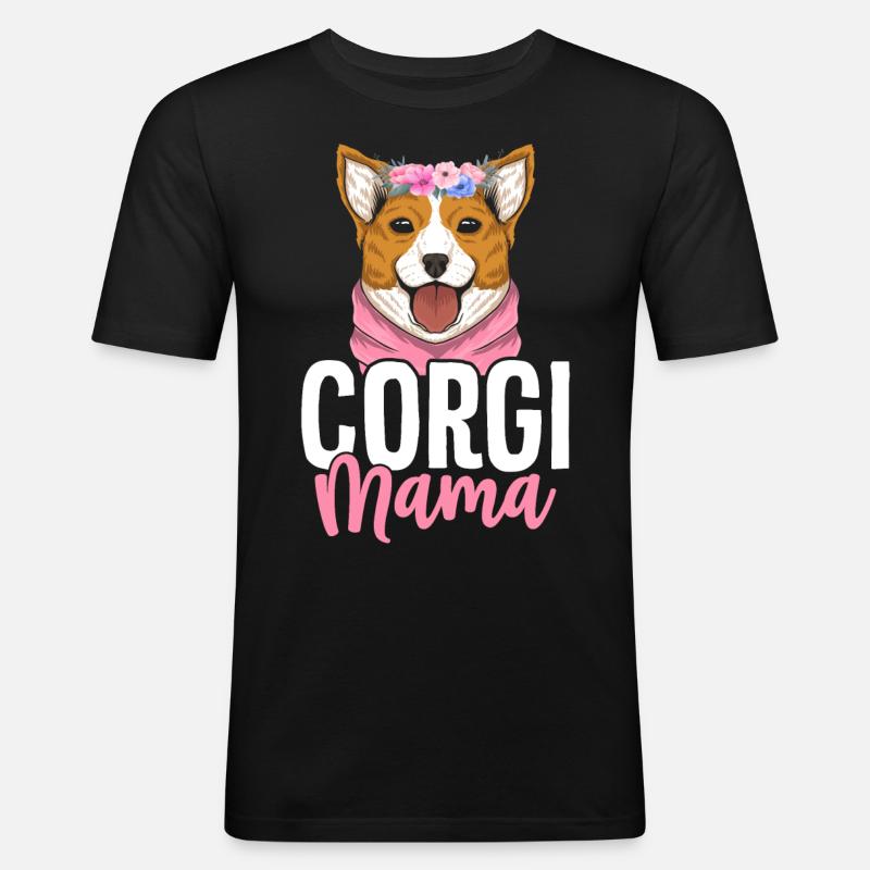 Corgi Mama - Männer Slim Fit T-Shirt - Schwarz